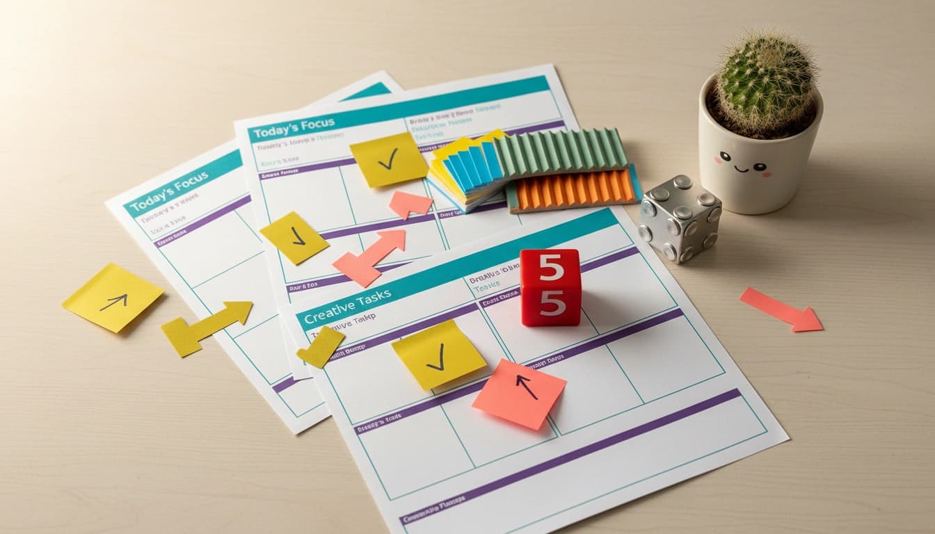ADHD coping strategy worksheets with visual planners and emotion cards